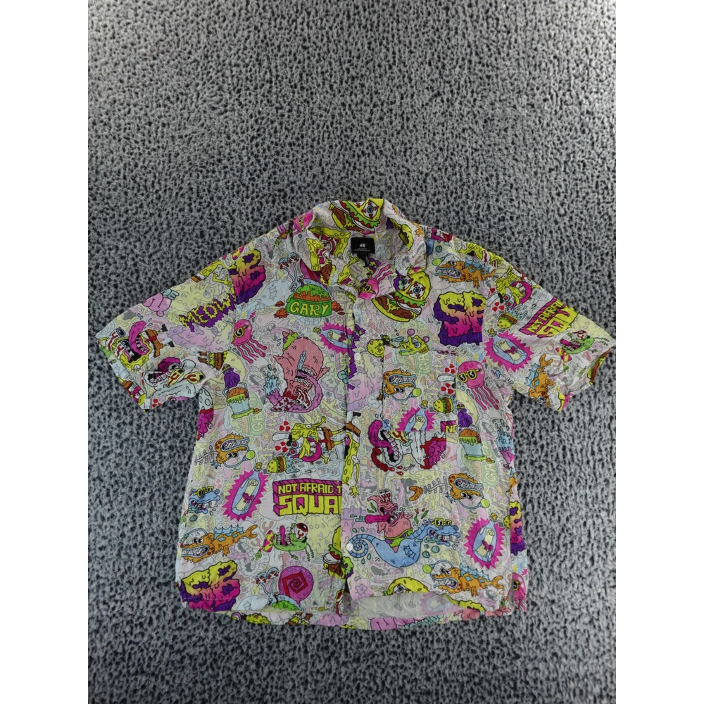 H&M Spongebob Squarepants Graphic‎ Print Short Sleeve Button Up Shirt Men L